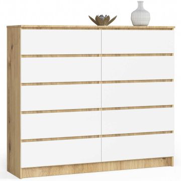 Комод K140, 10 ящиков, дубово-белый, 138 × 121 × 40 см