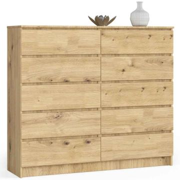 Комод K140, 10 ящиков, дубовый, 138 × 121 × 40 см