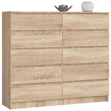 Комод K140, с 10 ящиками, Коричневый, 138 × 121 × 40 см