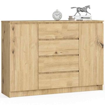 Комод K140, 2 дверцы, 4 ящика, Коричневый, 138 × 99 × 40 см