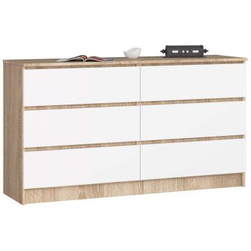 Комод K140, 6 ящиков, белый/дубовый, 138 × 77 × 40 см