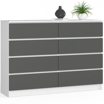 Комод K140 8SZ, 8 ящиков, белого/серого цвета, 138 × 99 × 40 см