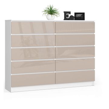 Комод K160, 10 ящиков, белый/коричневый, 160 × 121 × 40 см