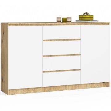 Комод K160, 2 дверцы и 4 ящика, белого/дубового цвета, 160 × 99 × 40 см
