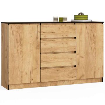 Комод K160, 2 дверцы и 4 ящика, коричневый, 160 × 99 × 40 см