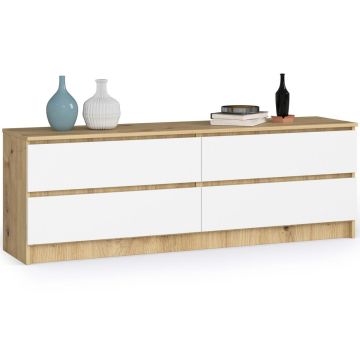 Комод K160, 4 ящика, дубовый/белый, 160 × 55 × 40 см