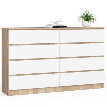Комод K160, 8 ящиков, белого/дубового цвета, 160 × 99 × 40 см