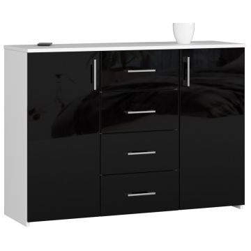 Комод K45, 4 ящика и 2 дверцы, белый/чёрный, 110 × 80 × 35 см