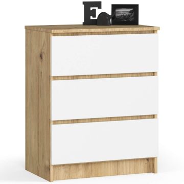 Комод K60, 3 ящика, коричневый/белый, 60 × 77 × 40 см