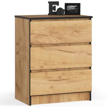 Комод K60, 3 ящика, коричневый, 60 × 77 × 40 см