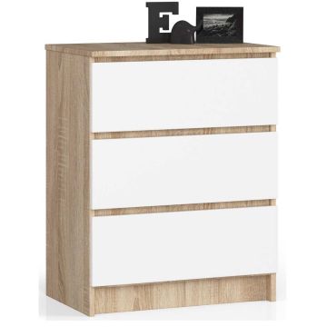 Lipasto NORE K60, 3 laatikkoa, tammi/valkoinen