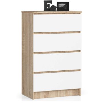 Lipasto NORE K60, 4 laatikkoa, tammi/valkoinen