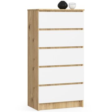 Комод K60, 5 ящиков, коричневый/белый, 60 × 121 × 40 см