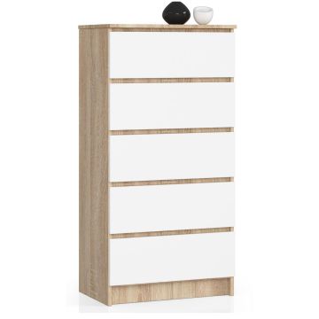 Lipasto NORE K60, 5 laatikkoa, tammi/valkoinen