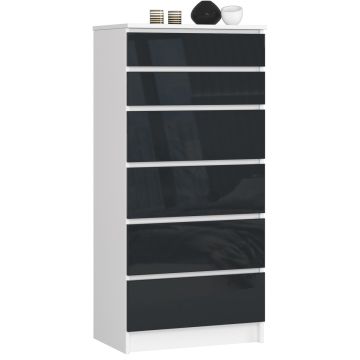 Комод K60, 6 ящиков, белый/серый, 60 × 130 × 40 см