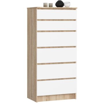 Lipasto NORE K60 6 laatikolla, tammi/valkoinen