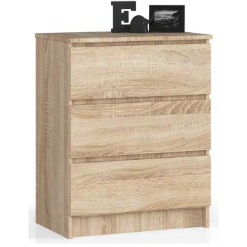 Комод K60 CLP, 3 ящика, дубовый, 60 × 77 × 40 см
