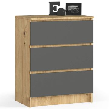 Комод K60 CLP, 3 ящика, Коричневый/серый, 60 × 77 × 40 см