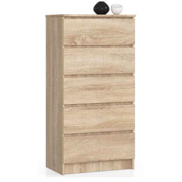Комод K60 CLP, 5 ящиков, Дубовый, 60 × 121 × 40 см