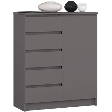 Комод K80 1D 5SZ, 1 дверца, 5 ящиков, Серый, 80 × 97 × 35 см