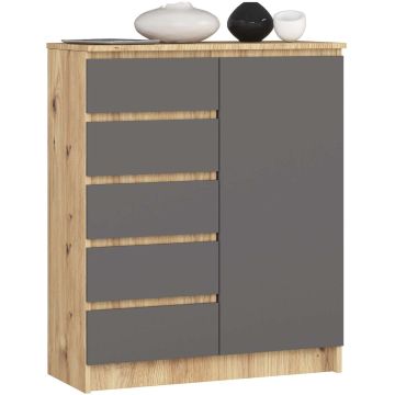 Комод K80 1D 5SZ, 1 дверца, 5 ящиков, коричнево-серый, 80 × 97 × 35 см