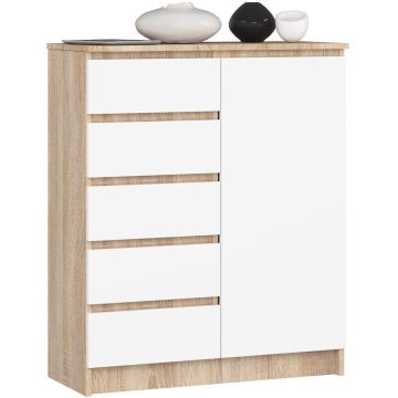 Комод K80 AkordV2, 5 ящиков, коричневый/белый, 80 × 97 × 35 см