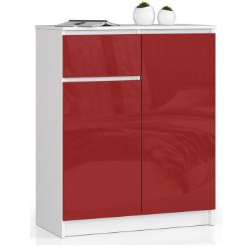 Комод K80 CLP, 2 дверцы и 1 ящик, белый/красный, 80 × 99 × 40 см
