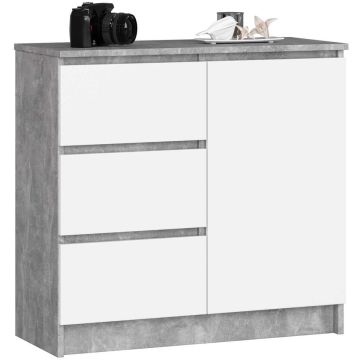 Комод K80 JERRY, 1 дверца, 3 ящика, Серый/белый, 80 × 77 × 35 см