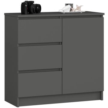 Комод K80 JERRY, 1 дверца и 3 ящика, Серый, 80 × 77 × 35 см
