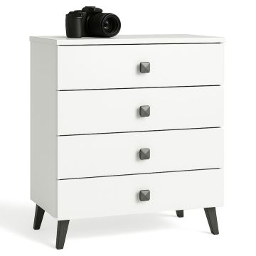 Lipasto MOBI K-04, 4 laatikkoa, valkoinen/musta, 60 × 73 × 37 cm