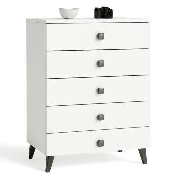 Lipasto MOBI K05, 5 laatikkoa, valkoinen/musta, 60 × 89 × 37 cm