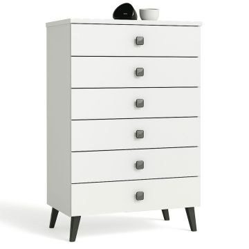 Lipasto MOBI K06, 6 laatikkoa, valkoinen/musta, 60 × 104 × 37 cm