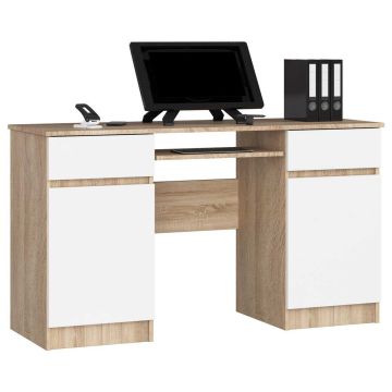 Компьютерный стол A5, 2 ящика, дубовый/белый, 135 × 77 × 50 см
