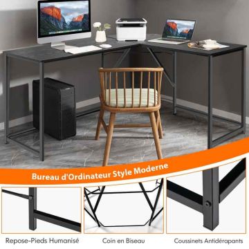 Computer desk, L-shaped, Black/brown, 147.3 × 76.2 × 119.4 cm