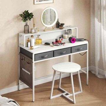 Computer desk, with stool, White, 110 × 95.5 × 50 cm