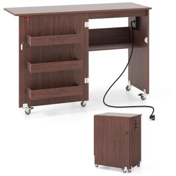 Computer desk, foldable, 3 storage compartments, Brown, 116 × 78 × 41 cm