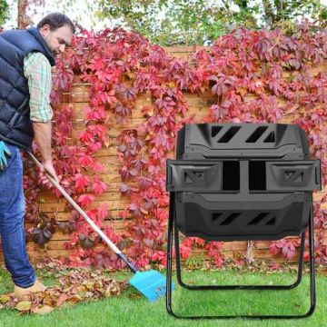Composter, 2 chambers, 160 l, Black, 70 × 93 × 62 cm