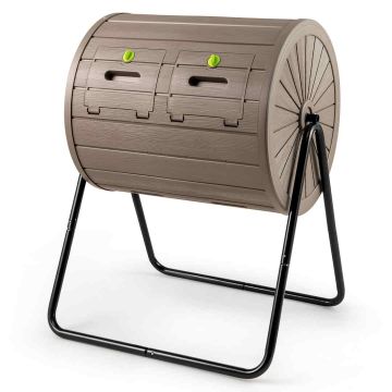 Compost drum, 2 chambers, 142 l, Brown, 70 × 92 × 63 cm