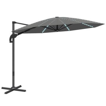 Varsikollinen aurinkovarjo, LED-valaistuksella, Ø 294 × 200 cm