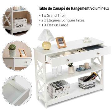 Console table, 1 drawer, 2 shelves, 100.33 × 80.01 × 30.48 cm