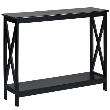 Console table, 2-tier with shelf, Black, 100 × 30 × 80 cm
