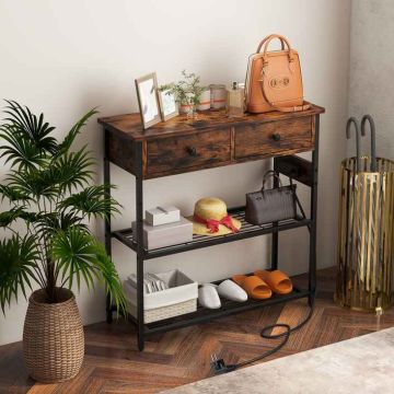 Console table, 2 drawers, Brown, 81 × 81 × 30 cm