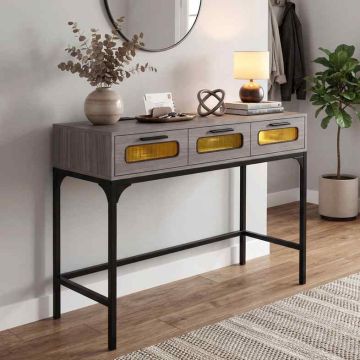 Console table, LED, charging station, 3 drawers, 90 × 75 × 40 cm
