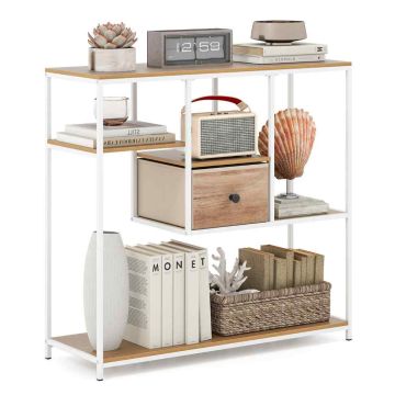 Console table with metal frame and non-woven fabric drawer, natural
