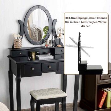 Vanity table, 3 drawers, Black, 80 × 139.7 × 40.6 cm