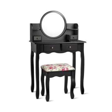 Vanity table, 4 drawers and stool, 74.93 × 121.92 × 40.64 cm