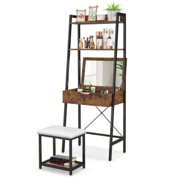 Vanity table, with mirror and stool, Black, 59.69 × 163.83 × 39.37 cm