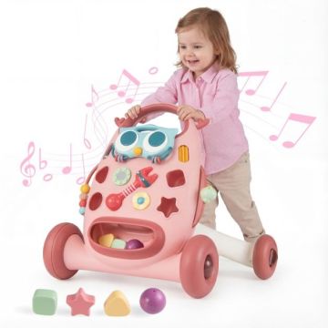 Baby walker, with Montessori games, Pink, 57 × 42 × 45.5 cm