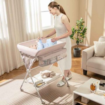 Baby changing table, 3 height settings, Sand, 81 × 66.5 × 95/98/101 cm