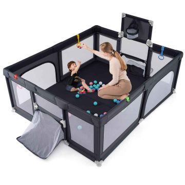 Baby Playpen, 4 Rings, 50 Balls, Gray, 188 × 150 × 68 cm